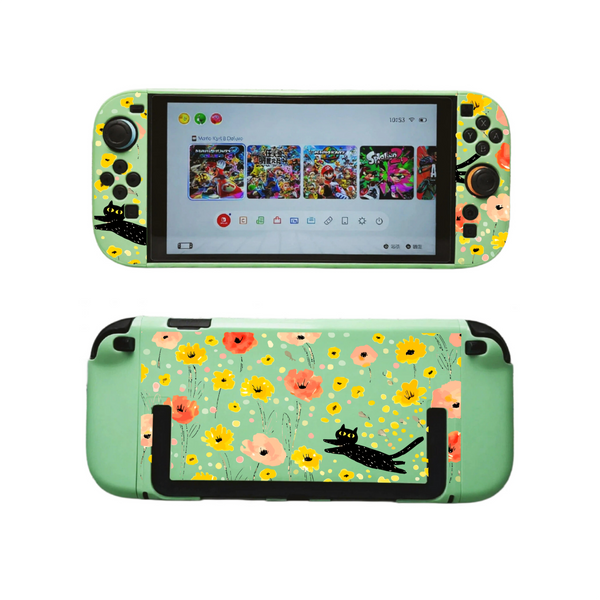 Texture UV Print Plastic Slim Case for Switch 2 - Meow in Bloom